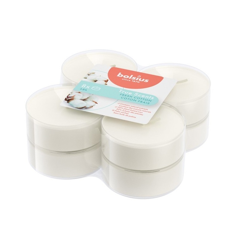 Čajové svíčky Bolsius - Svíčka čajová vonná Maxi BOLSIUS Fresh Cotton 8ks