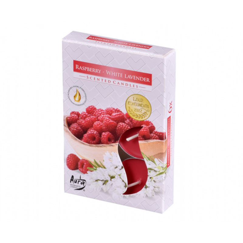 Čajové svíčky - Svíčka čajová vonná Raspberry & White Lavender 6ks