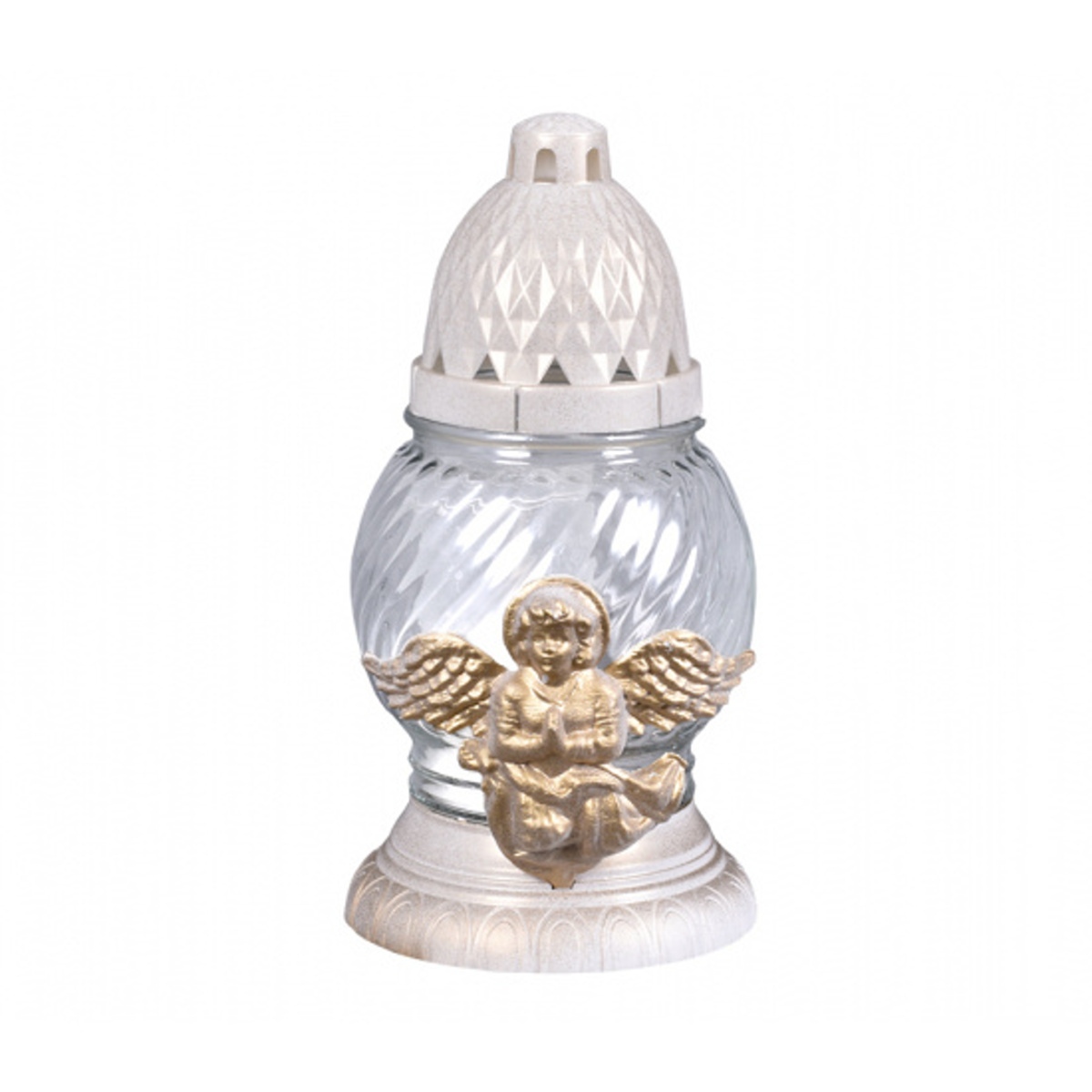 Hřbitovní svíčky - Svíčka hřbitovní skleněná koule s andělem 21cm