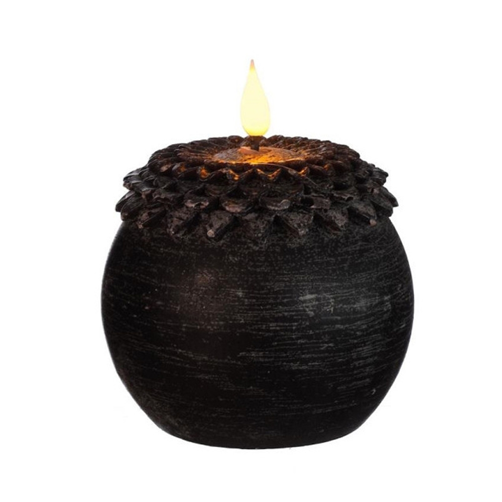 Elektrické svíčky - Svíčka květinová koule s LED, t.bílá na baterie černá 9cm