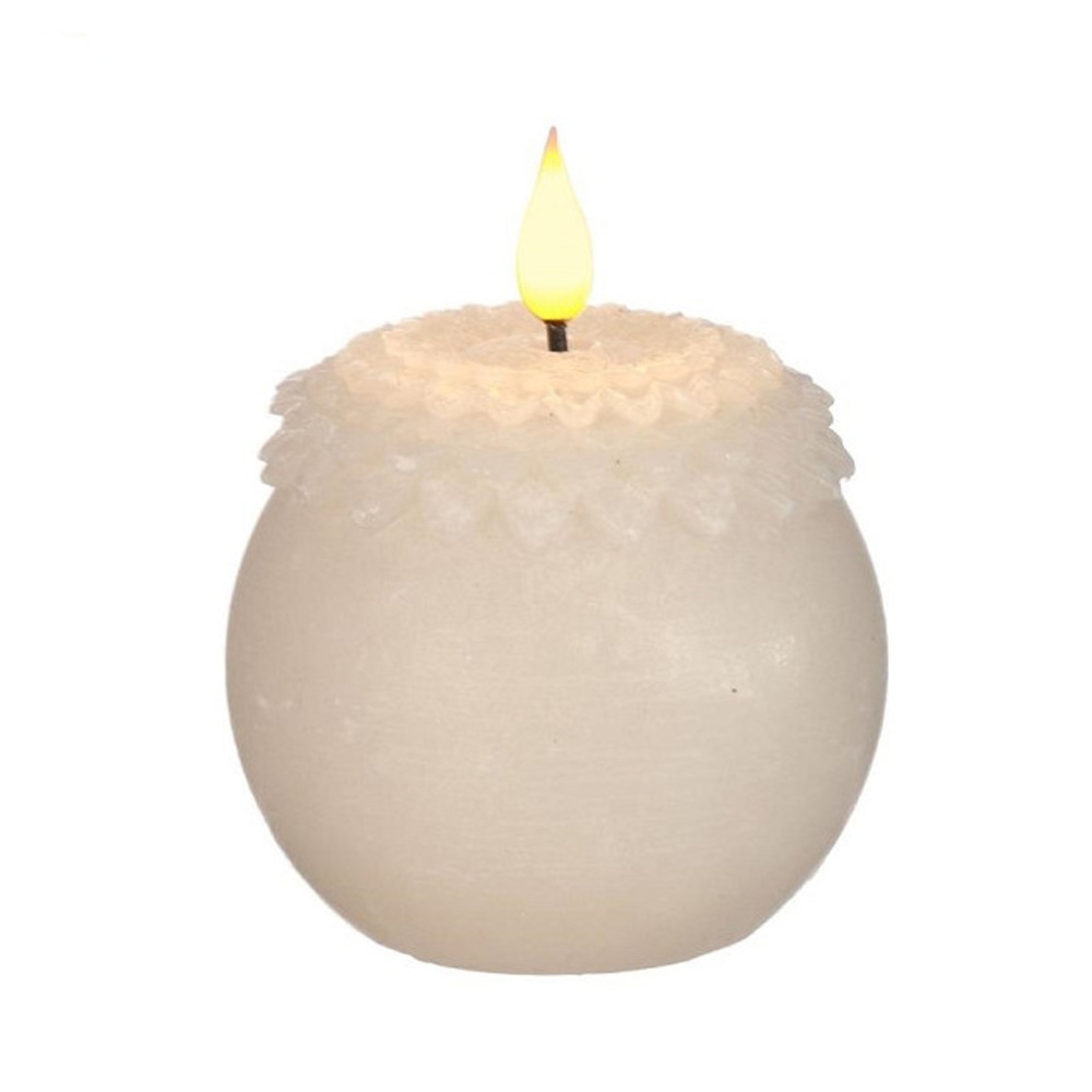 Elektrické svíčky - Svíčka květinová koule s LED, t.bílá na baterie krémová 9cm