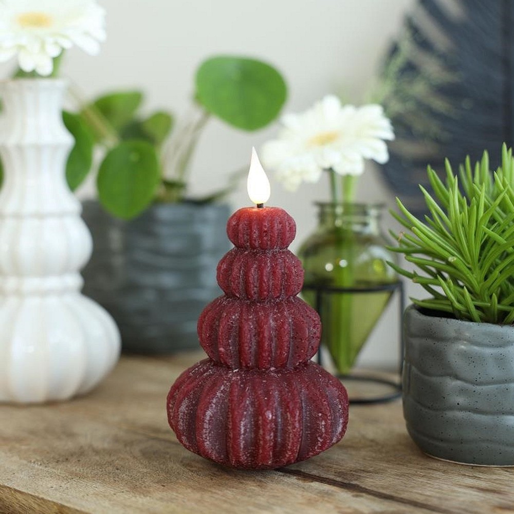 Svíčka strom LED, t.bílá s časovačem na baterie červený 14cm-0