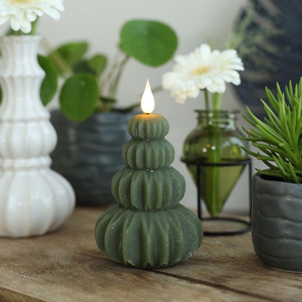 Svíčka strom LED, t.bílá s časovačem na baterie zelený 14cm-0