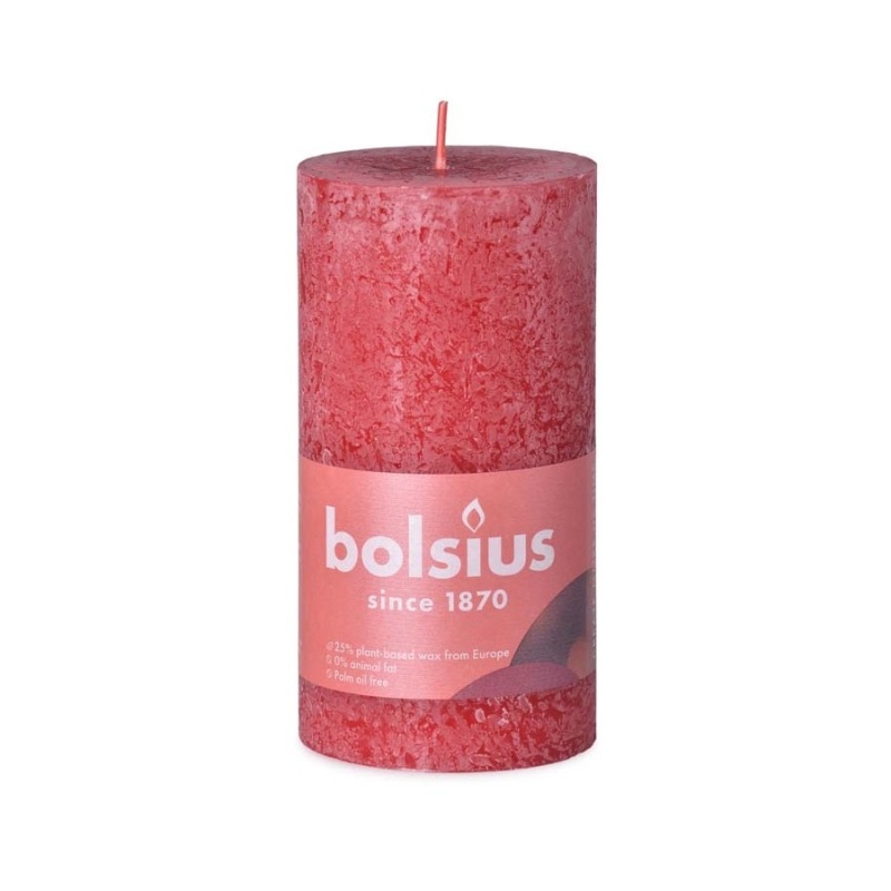 Klasické svíčky - Svíčka válcová Bolsius RUSTIC SHINE červená 13cm