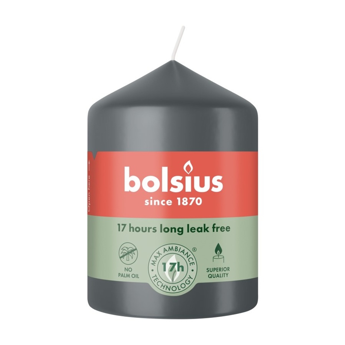 Svíčky Bolsius - Svíčka válcová BOLSIUS šedá 8cm