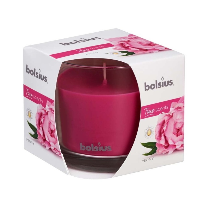 Svíčky Bolsius ve skle - Svíčka vonná sklo BOLSIUS Pivoňka 9,5cm