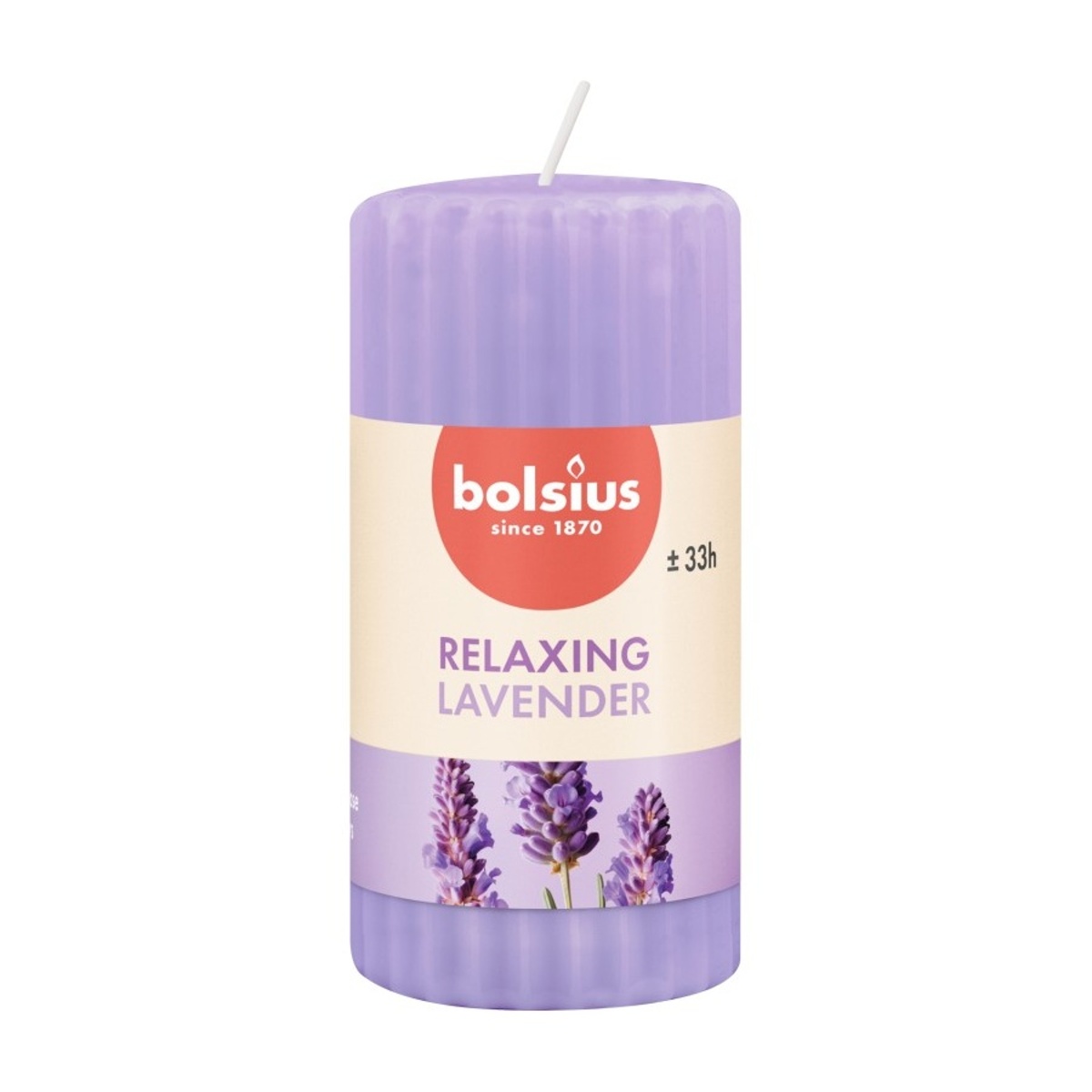 Svíčky Bolsius - Svíčka vonná válcová rýhovaná BOLSIUS Lavender 12cm