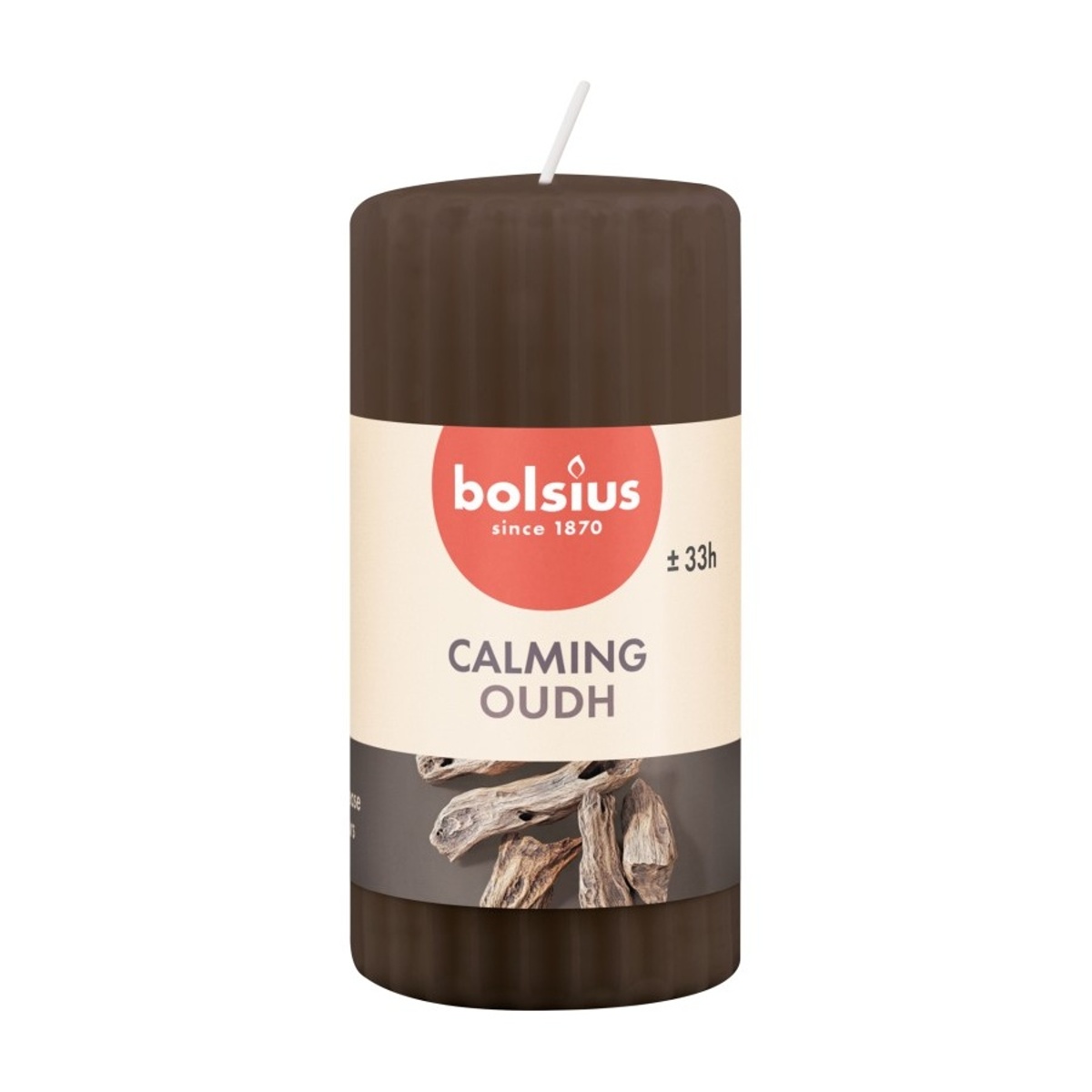 Svíčky Bolsius - Svíčka vonná válcová rýhovaná BOLSIUS Oud Wood 12cm