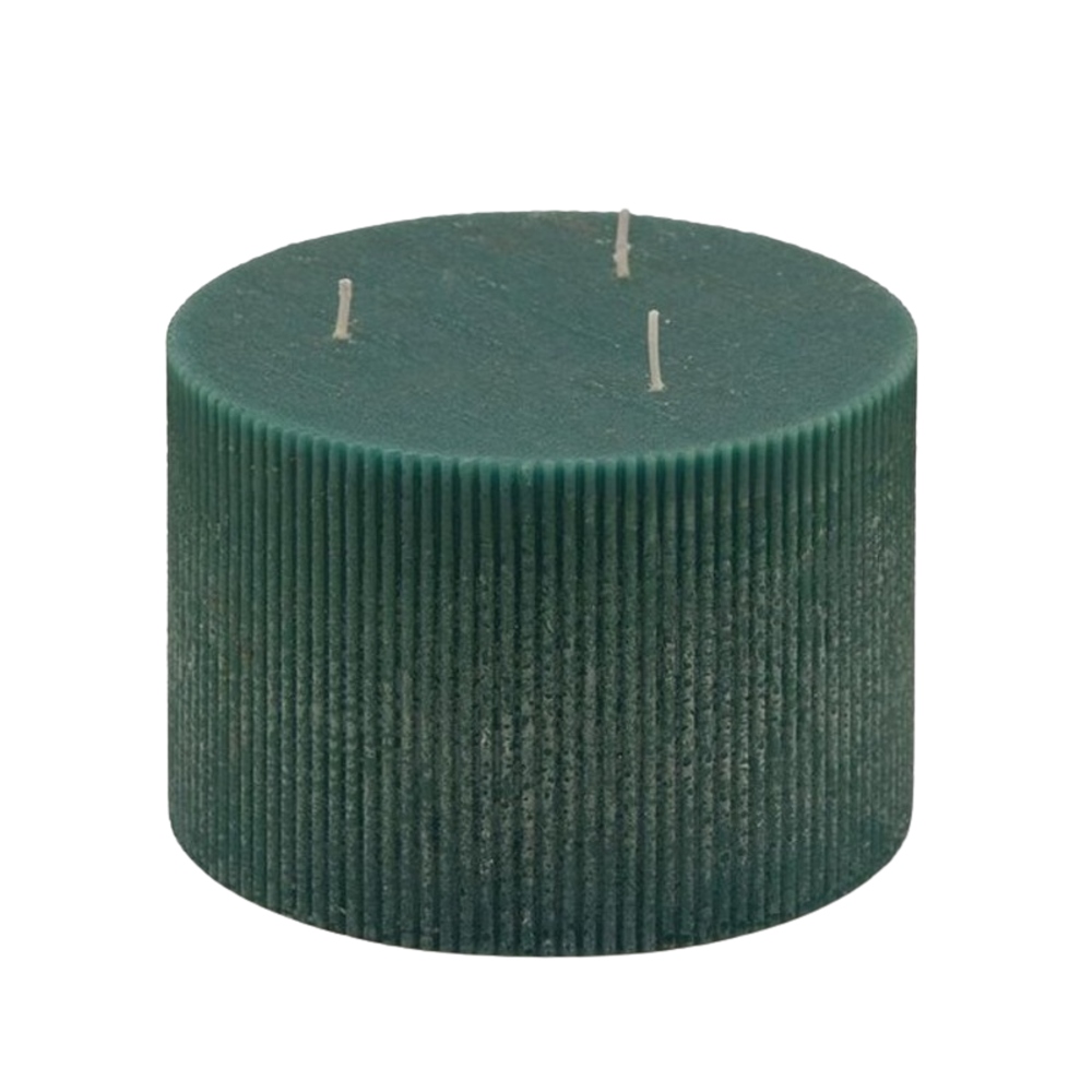 Klasické svíčky - Svíčka vonná válcová rýhovaná Vanilla se 3 knoty zelená 10cm