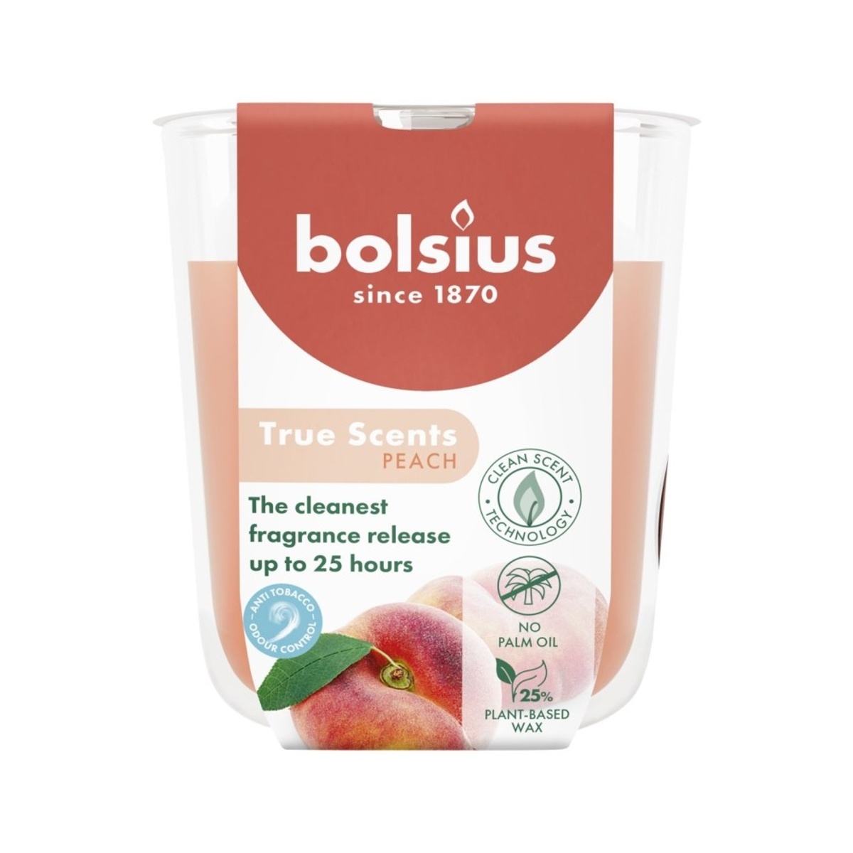 Svíčky Bolsius ve skle - Svíčka vonná ve skle BOLSIUS True Scents Peach 8cm