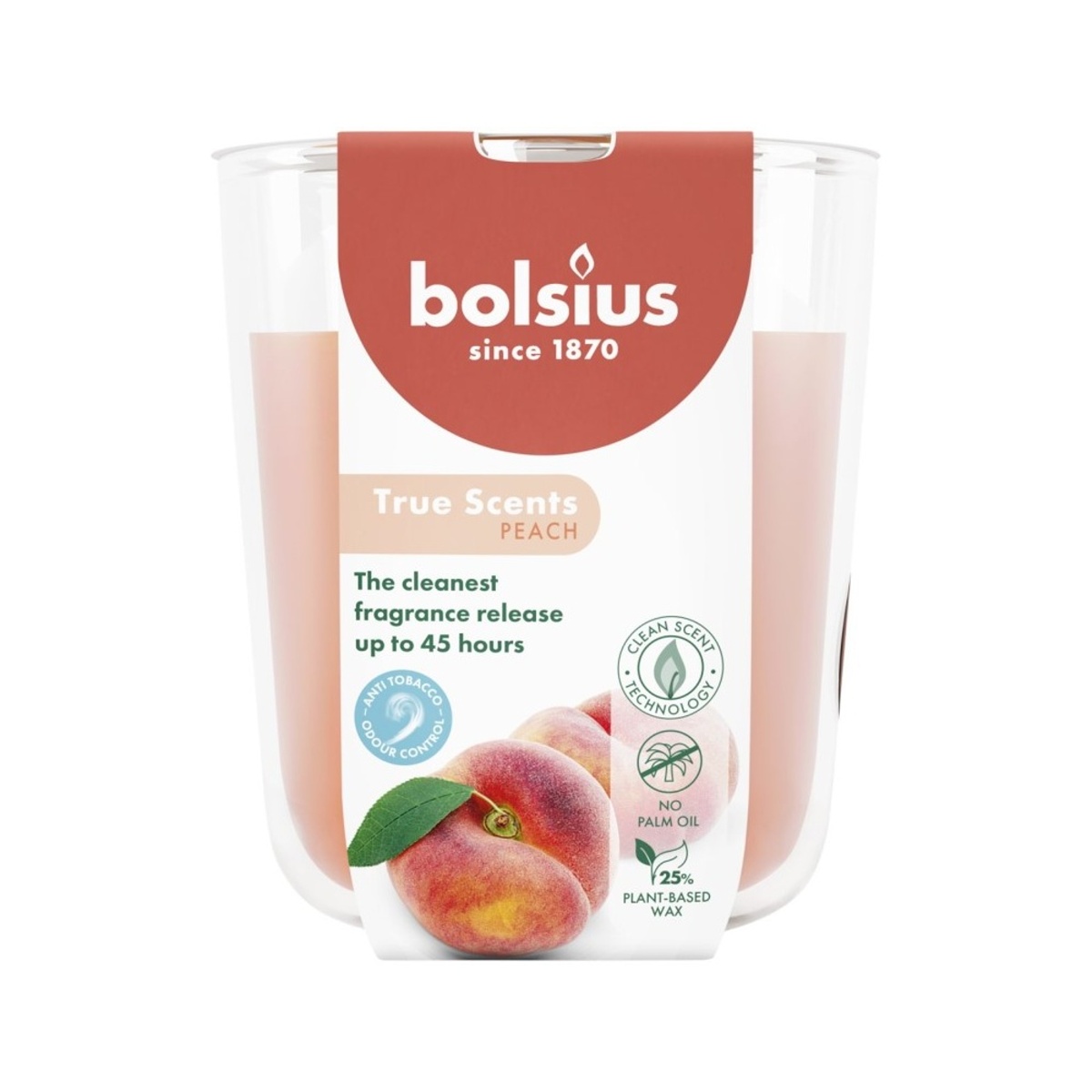Svíčky Bolsius ve skle - Svíčka vonná ve skle BOLSIUS True Scents Peach 9,7cm