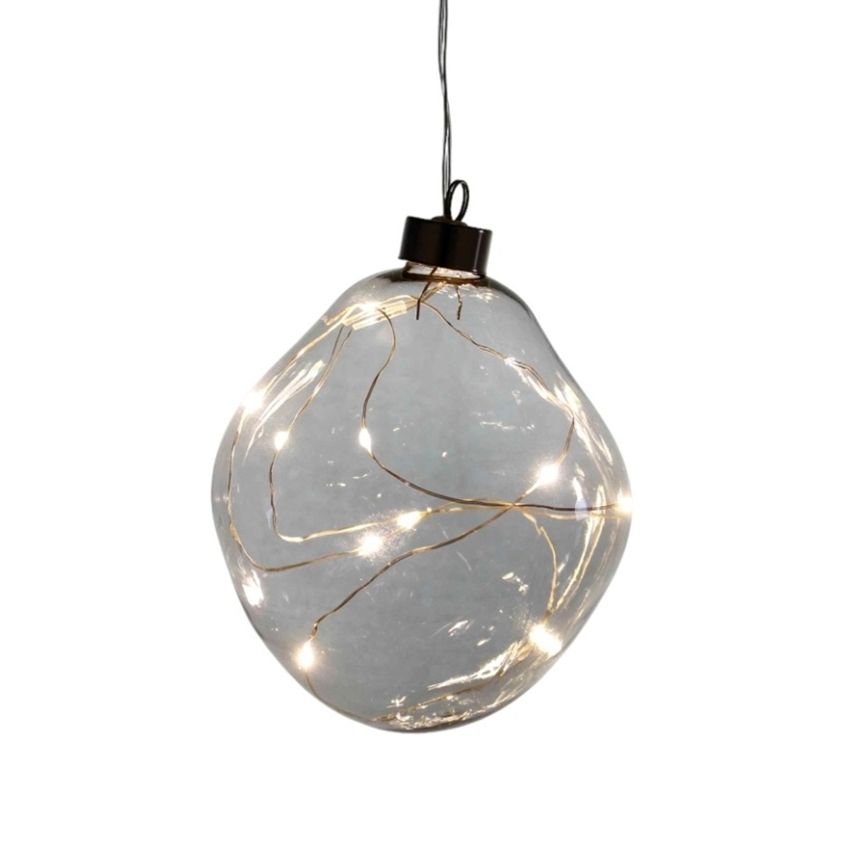 Svítící atypická skleněná koule 15LED, t.bílá na baterie antracitová 15cm