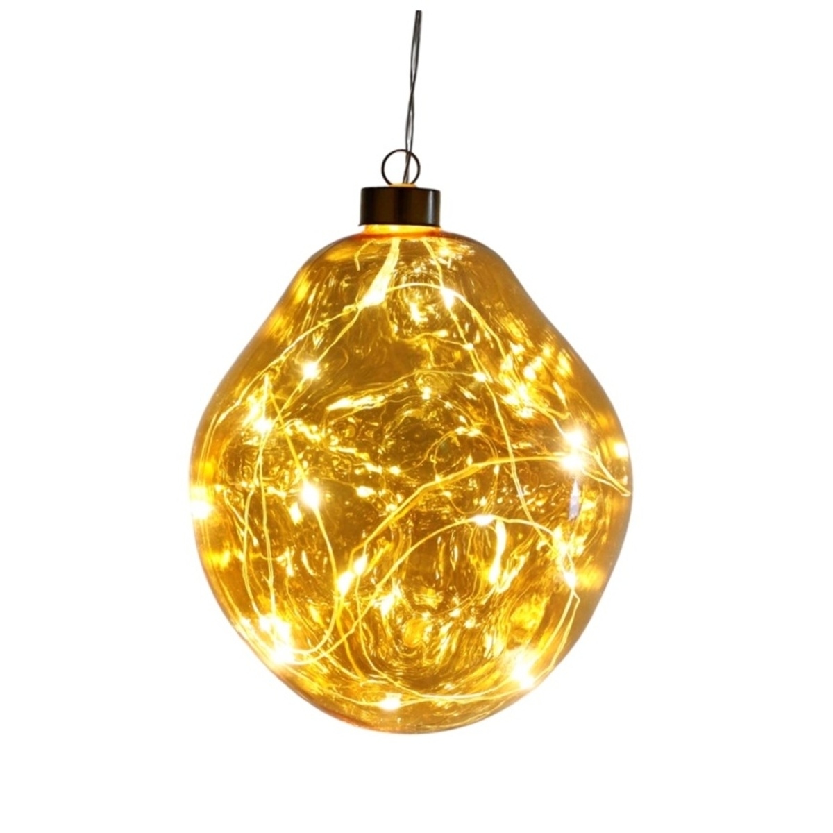 Svítící atypická skleněná koule 15LED, t.bílá na baterie jantarová 15cm