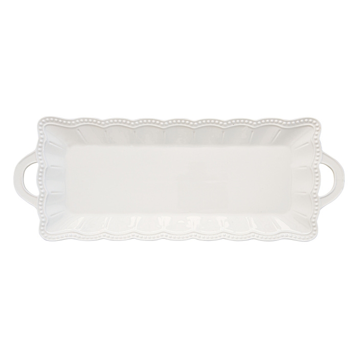 Tácy a podnosy - Tác hranatý porcelánový ELITE se 2 uchy bílý 43x16cm