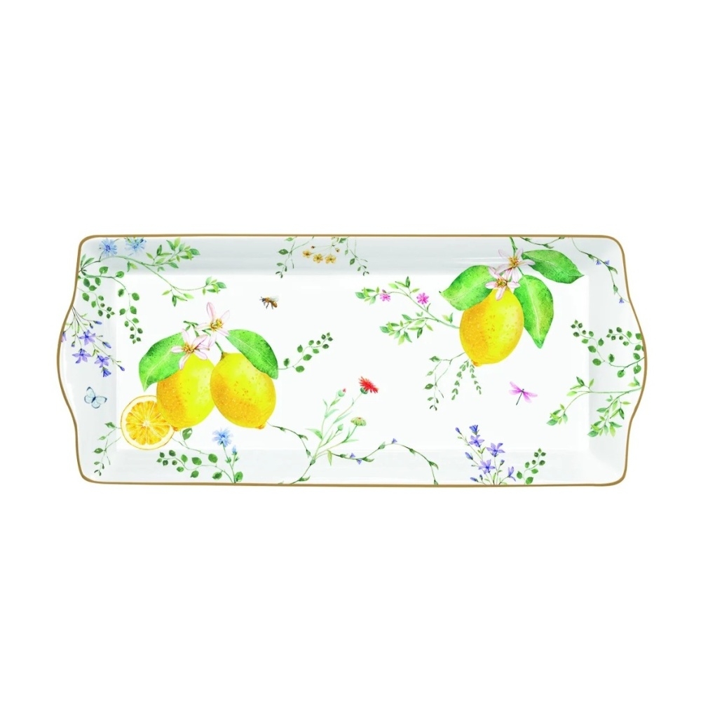 Tácy a podnosy - Tác hranatý porcelánový FLEURS ET CITRONS 35x15cm