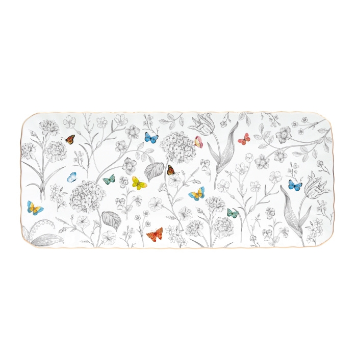 Tácy a podnosy - Tác hranatý porcelánový FLEURS ET PAPILLONS 36x16cm