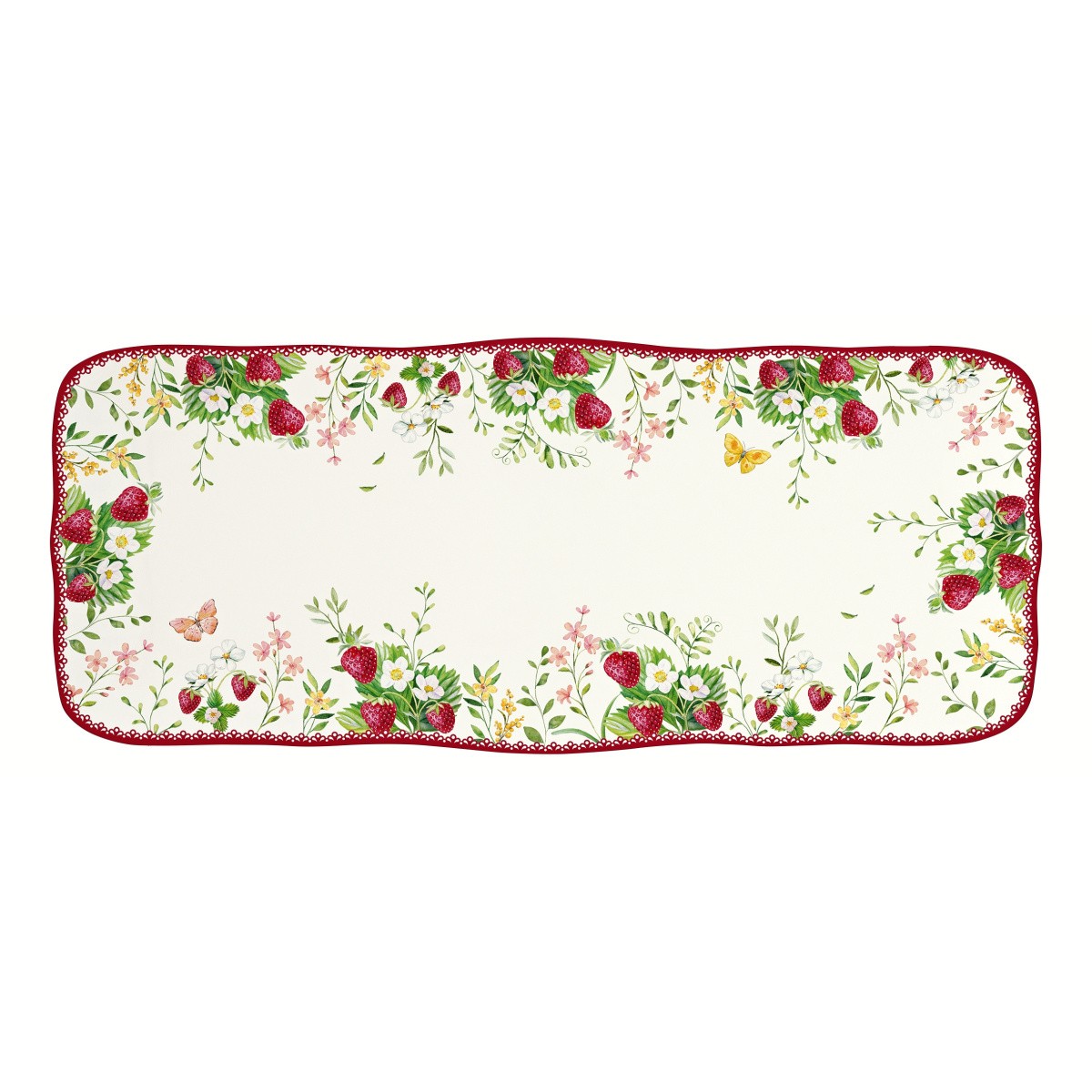 Tácy a podnosy - Tác servírovací hranatý JARDIN DES FRAISES z porcelánu 36x15cm