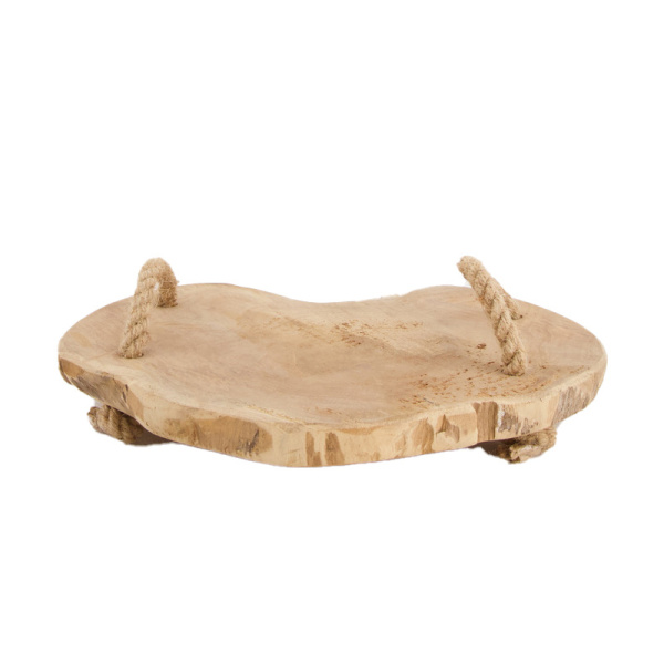 Tácy a podnosy - Tác z přírodního dřeva a provazu 2 ucha 26cm