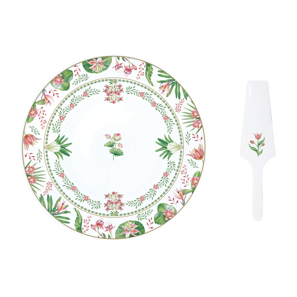 Talíře - Talíř a lopatka na dort porcelnánové BOTANIC CHIC 32cm