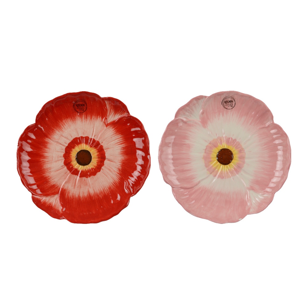 Talíře - Talíř dezertní KITCHEN GOODS vlčí mák z dolomitu červený/růžový mix 22cm