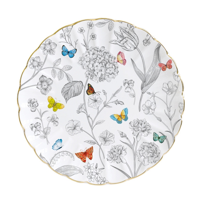 Talíře - Talíř dezertní porcelánový FLEURS ET PAPILLONS 19cm