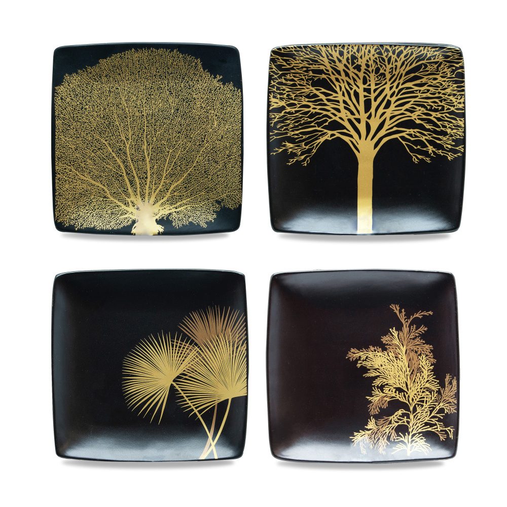 Talíře - Talíř hranatý keramický SINGAPORE černý 4ks