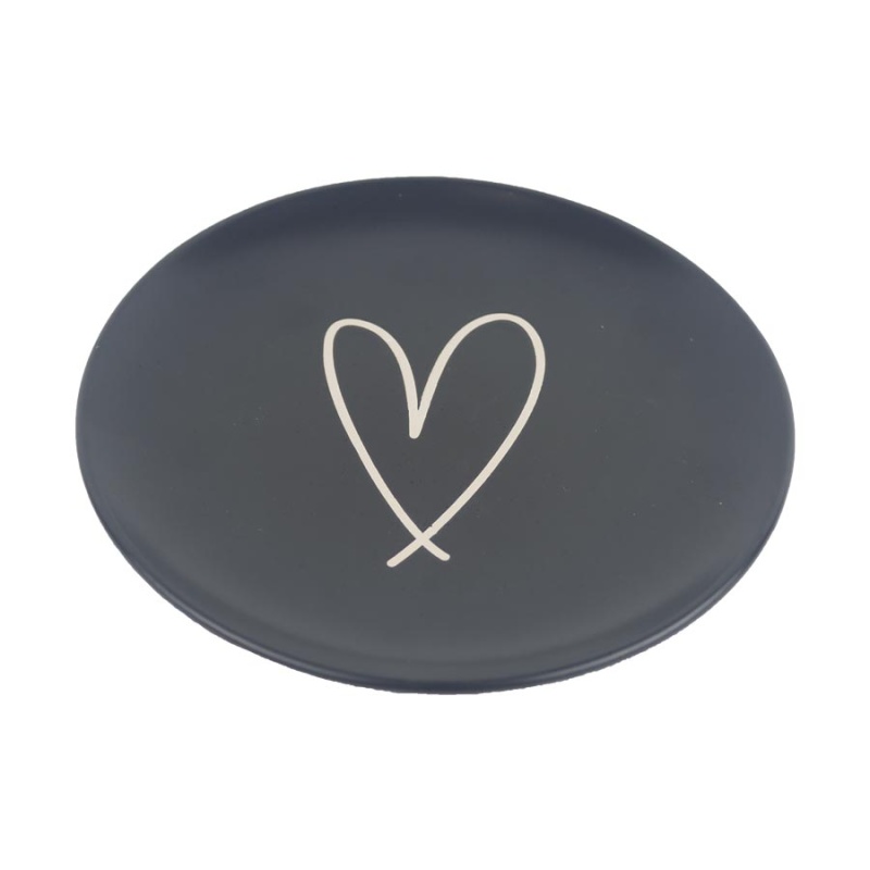 Talíře - Talíř keramický se srdcem bílo-černý 21,5cm