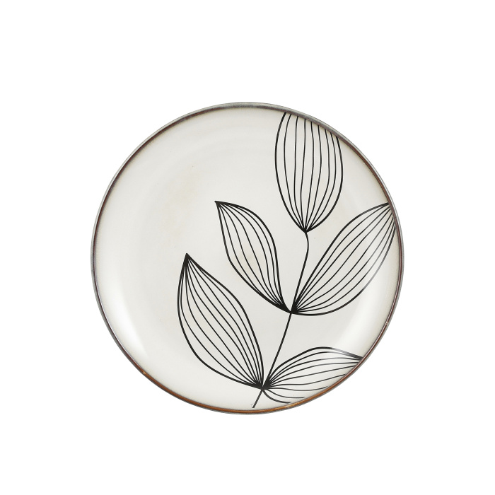 Talíře - Talíř mělký kameninový TABO s listy šedý 20,5cm