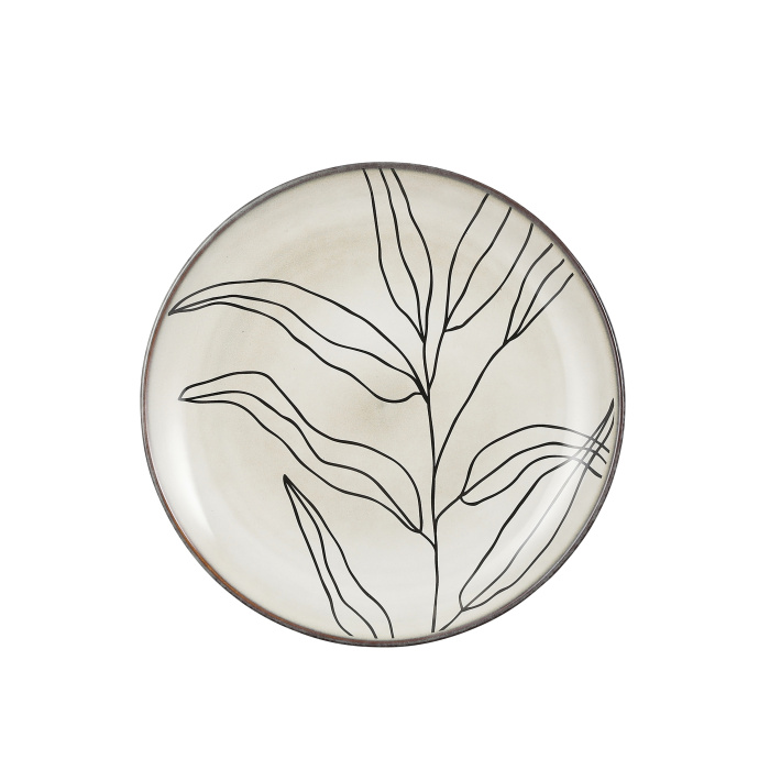 Talíře - Talíř mělký kameninový TABO  s úzkým listem šedý 20,5cm