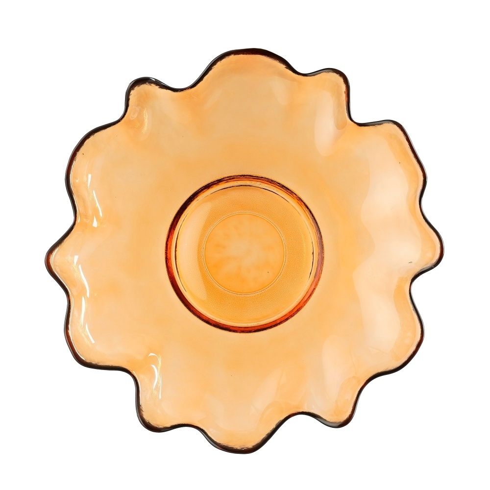 Talíře - Talíř/miska květ z recyklovaného skla oranžový 33cm