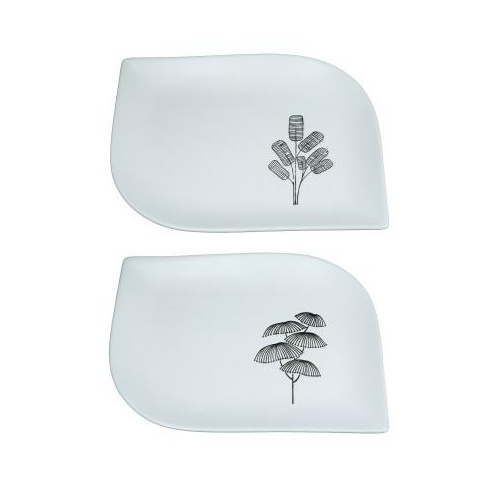 Talíře - Talíř ovál atyp DAGOBA dekor rostliny keramika mix bílá 17x25cm