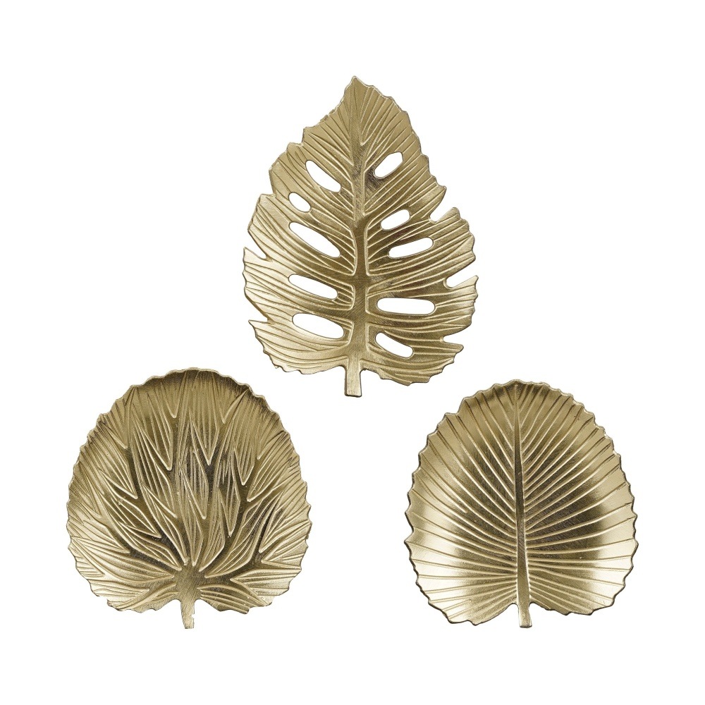 Kovové dekorace - Talíř ve tvaru listu hlikový zlatý mix 19,5cm