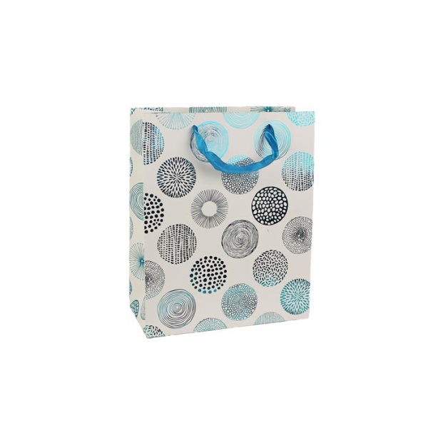 Taška dárková ornamenty papír modro/bílá 23cm