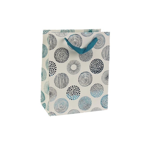 Taška dárková ornamenty papír modro/bílá 32cm