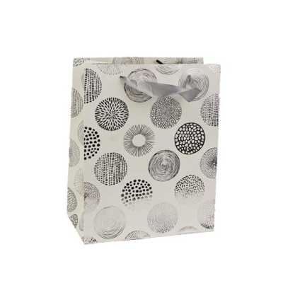 Taška dárková ornamenty papír stříbrno-bílá 23cm