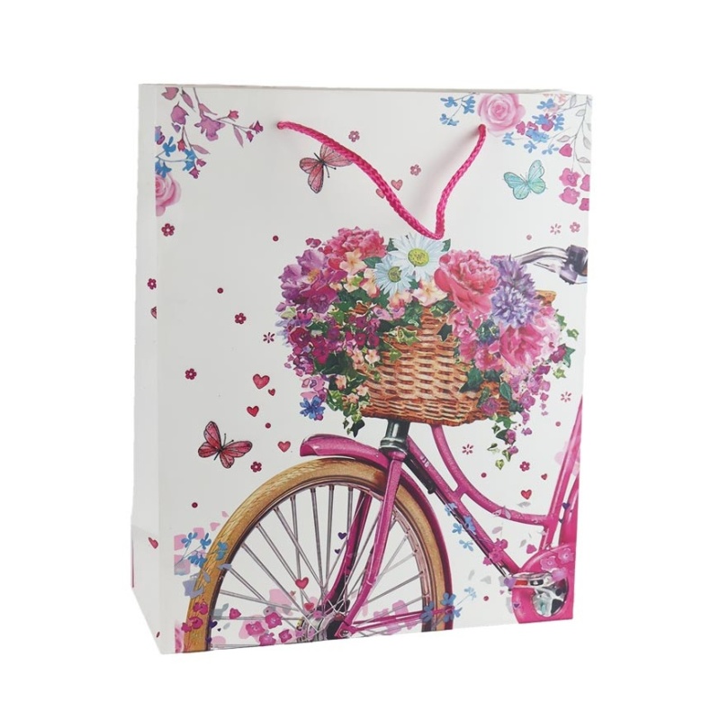 Tašky - Taška dárková papírová s kolem a květinami 23cm