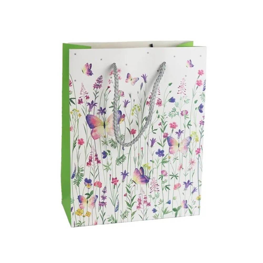 Tašky - Taška dárková papírová s květy a motýly 23cm
