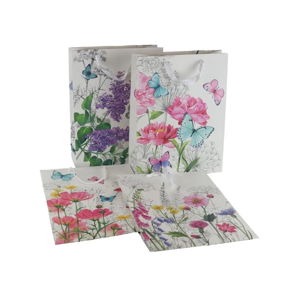 Tašky - Taška dárková papírová s květy a motýly mix 33cm