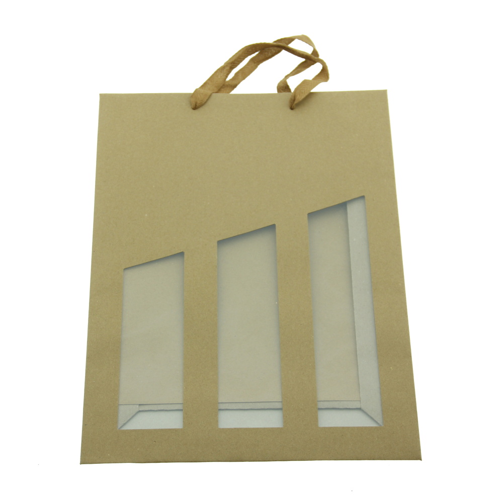 Tašky - Taška dárková papíroví na 3 lahve SEDUCTION přírodní 38,5cm