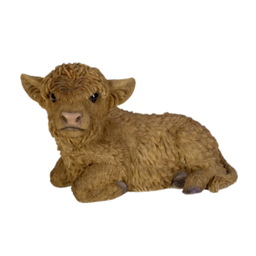 Venkovní zvířátka - Tele Highland Cattle ležící polyresinové 26cm