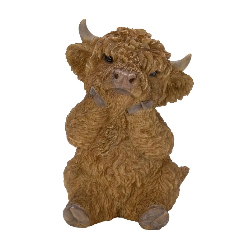 Venkovní zvířátka - Tele Highland Cattle sedící polyresinové 16cm