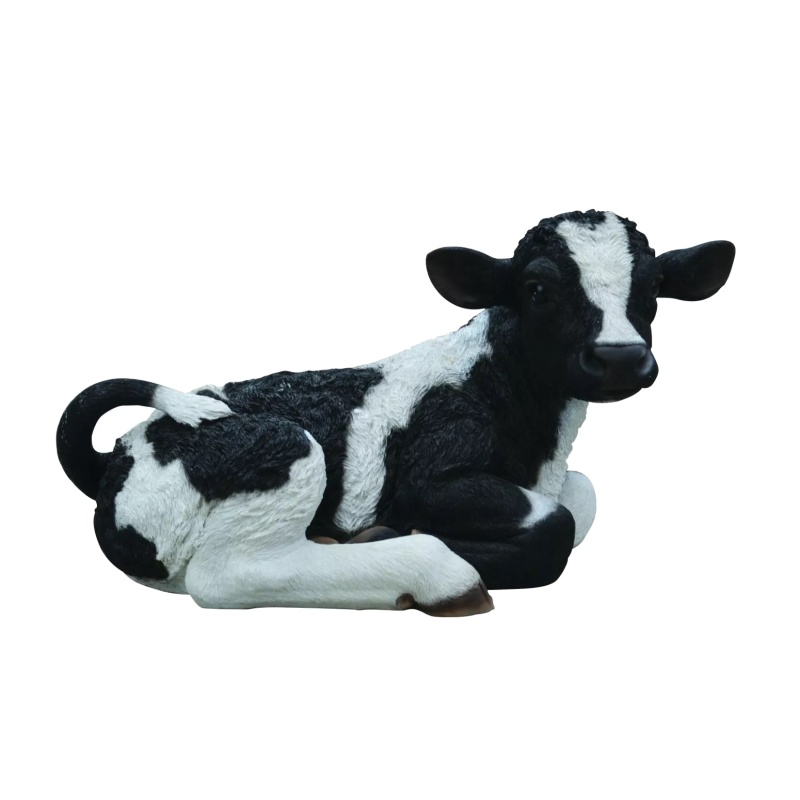 Venkovní zvířátka - Tele ležící polyresinové černo-bílé 26cm