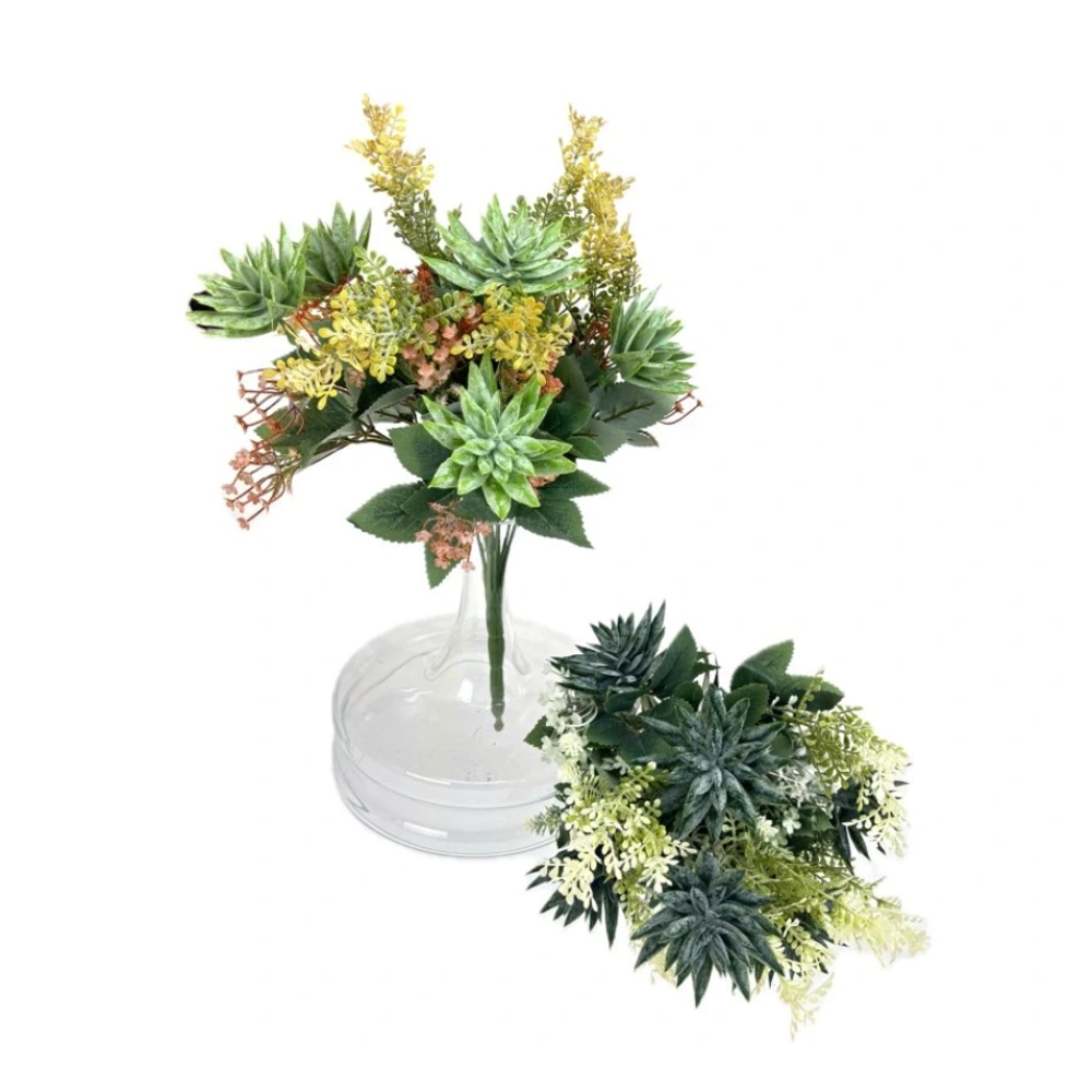 Celoroční umělé květiny - Trs umělých květin se sukulenty mix 40cm