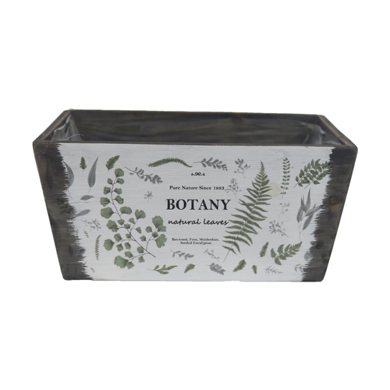 Proutěné a dřevěné truhlíky - Truhlík hranatý dřevěný BOTANY s igelitem hnědo-bílý 24cm