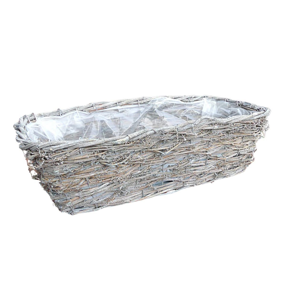 Proutěné a dřevěné truhlíky - Truhlík hranatý proutěný s igelitem šedý 40x13cm