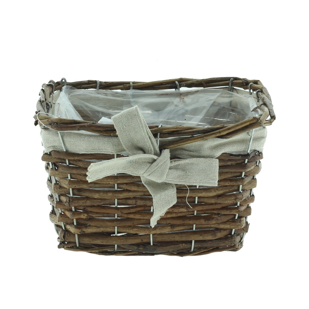 Proutěné a dřevěné truhlíky - Truhlík hranatý proutěný s mašlí a igelitem hnědý 17cm