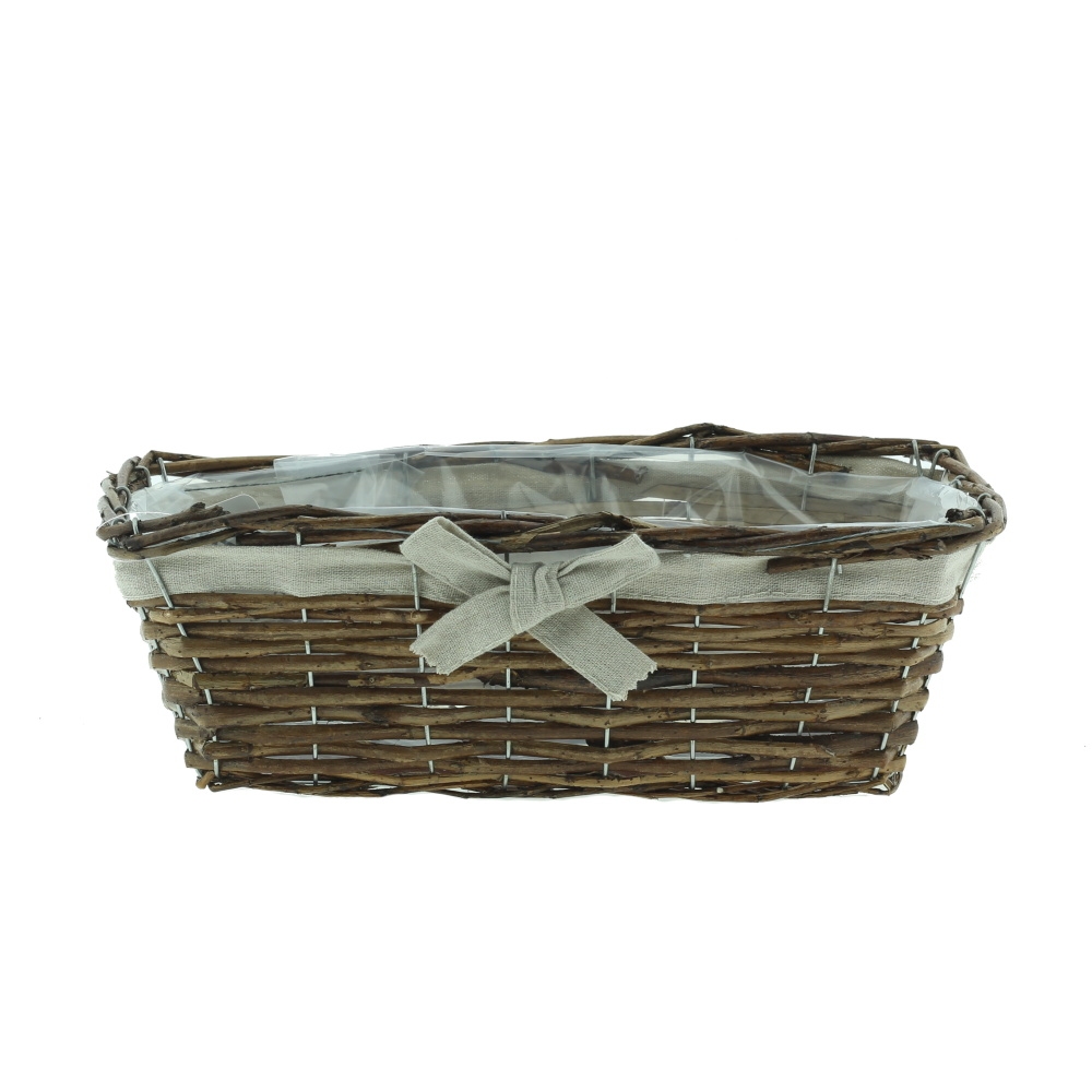 Proutěné a dřevěné truhlíky - Truhlík hranatý proutěný s mašlí a igelitem hnědý 33cm