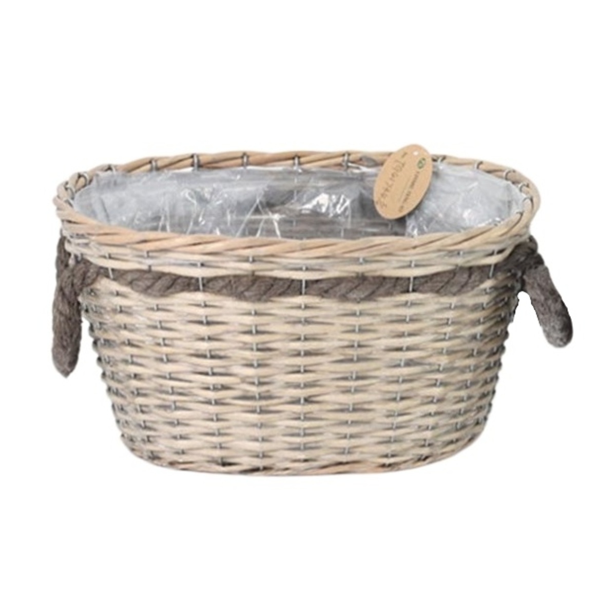 Proutěné a dřevěné truhlíky - Truhlík oválný proutěný se  2 provazovými uchy a igelitem 30cm