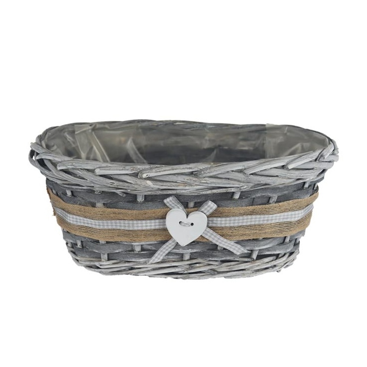 Proutěné a dřevěné truhlíky - Truhlík oválný proutěný se srdcem a igelitem 31cm
