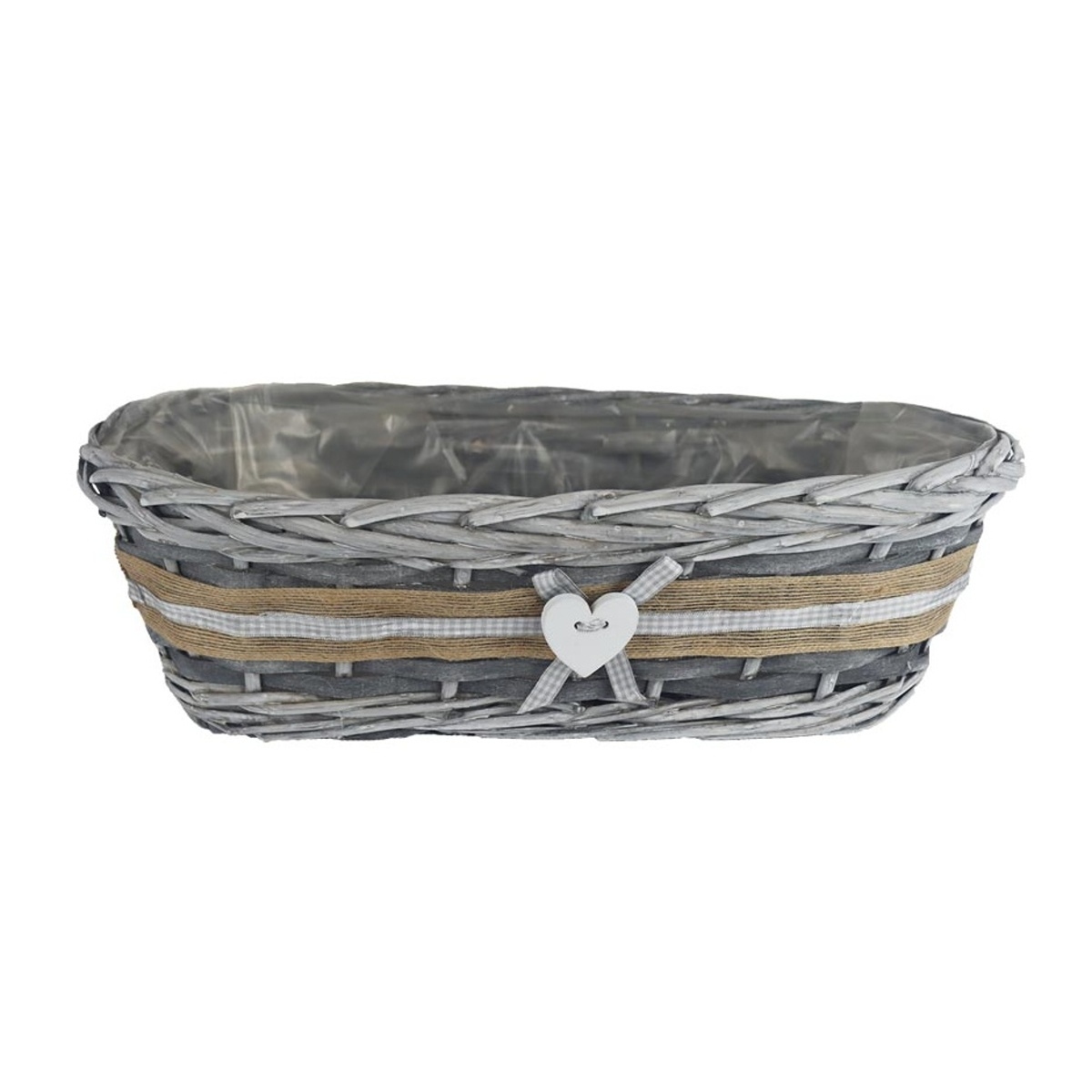 Proutěné a dřevěné truhlíky - Truhlík oválný proutěný se srdcem a igelitem 41cm